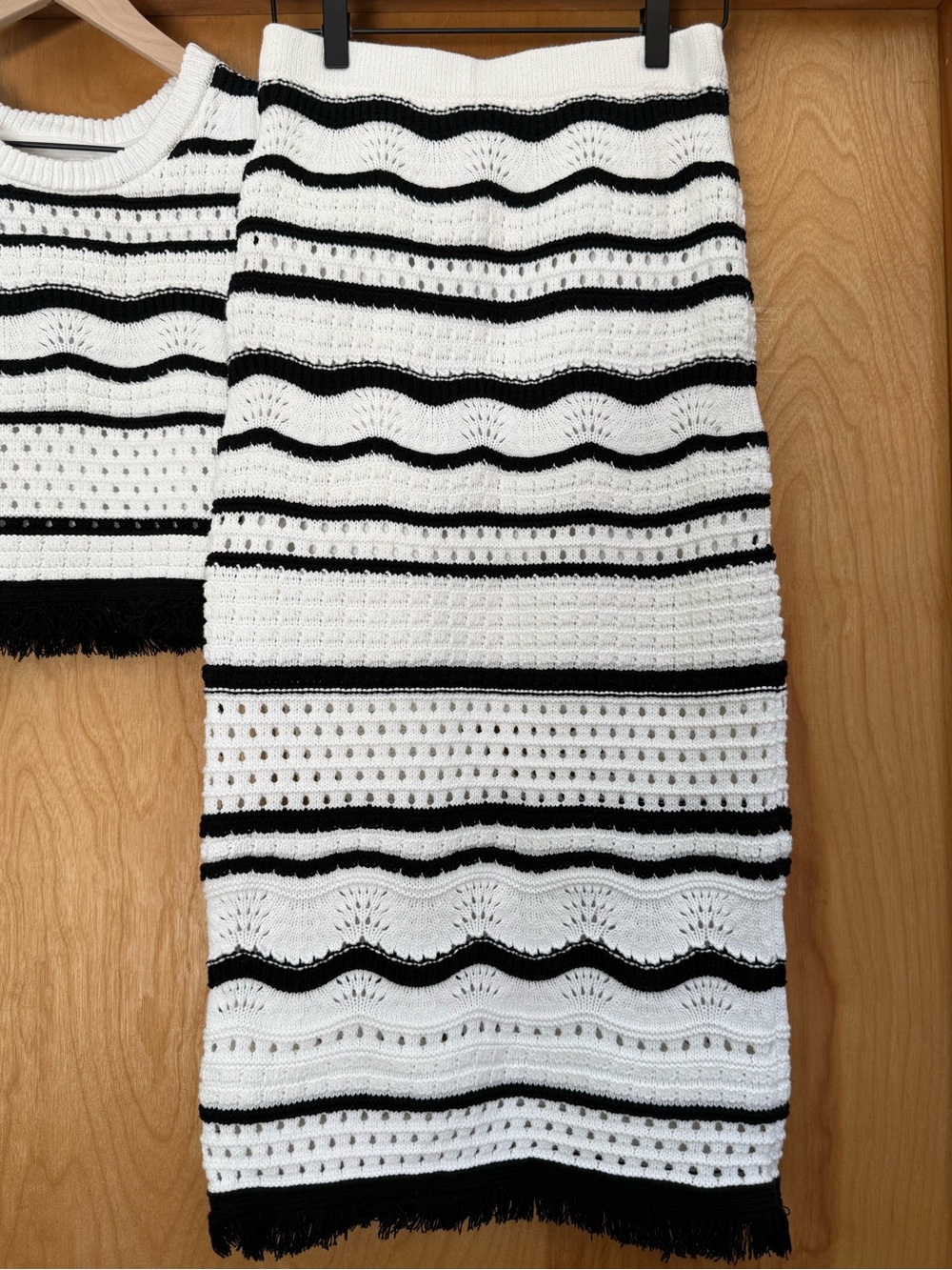 XS House of Harlow Black & White Stripe Crochet Midi Skirt Coord Set Available
